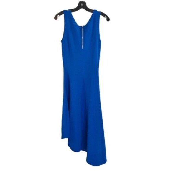 Milly Blue Vneck Midi Dress with Asymmetrical Hem - Picture 6 of 7